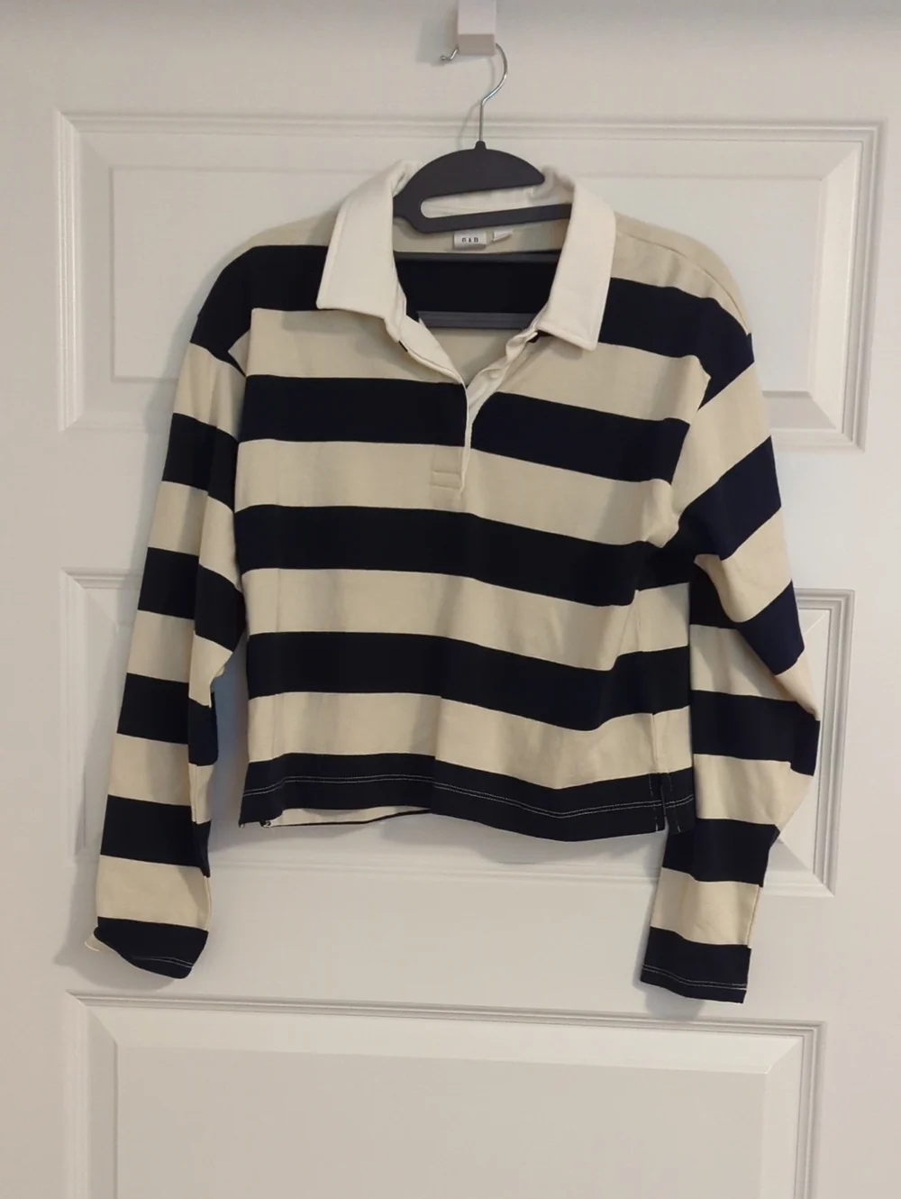Gap Kids long-sleeve Striped rugby shirt - navy & cream - size XXL